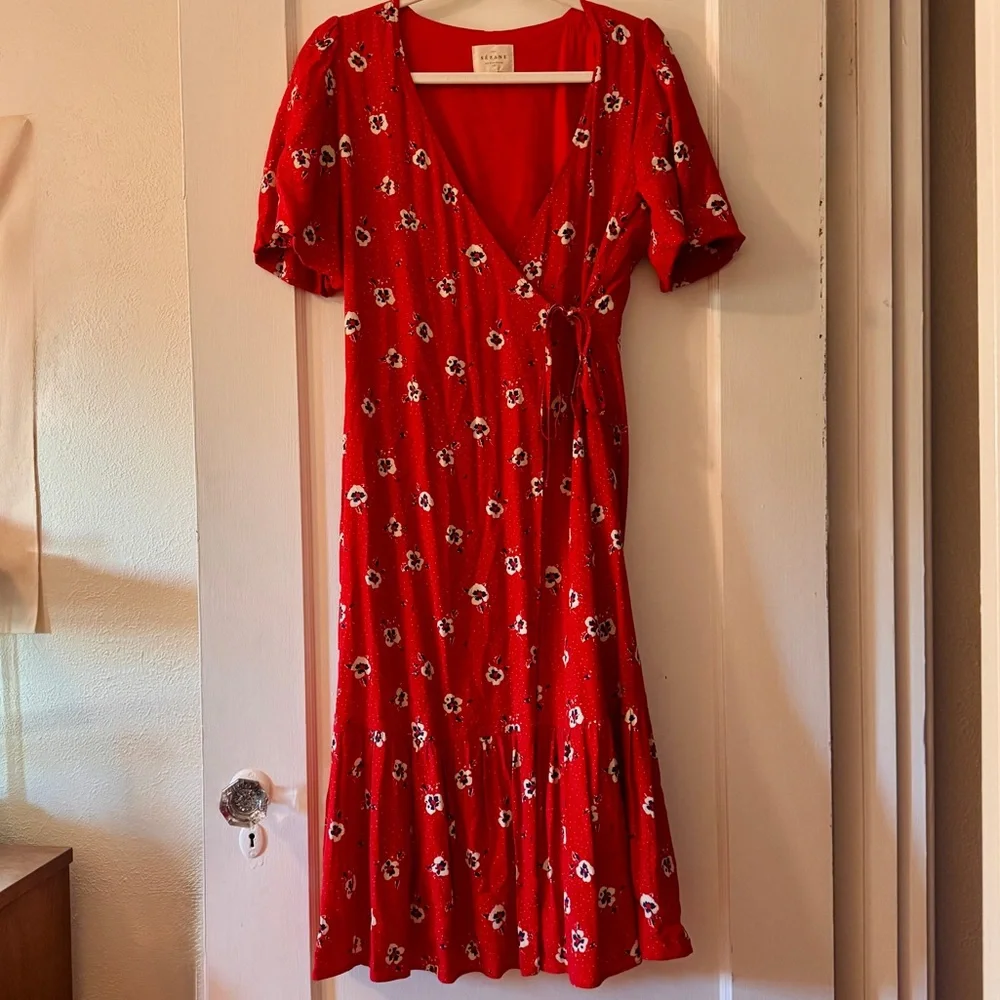 Sezane Laura Wrap Dress in Red Bouquet - Picture 3 of 7